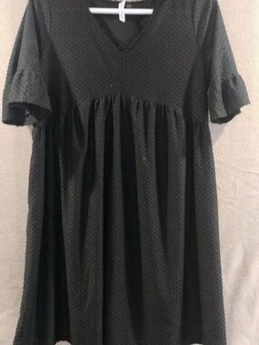 NY Collection Black Textured V-Neck Casual Dress